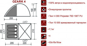 Туристическая палатка Ozark 4, Indiana